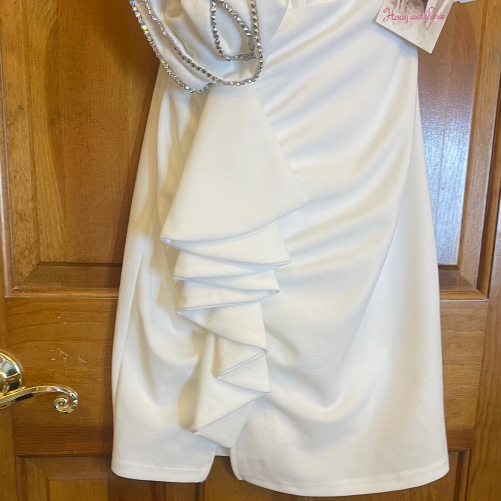 Honey and Rosie White Mini Dress with Rose and Silver Details XS NWT - Picture 3 of 7